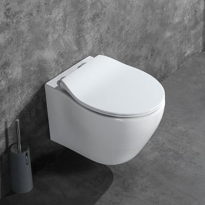 China Modern Ceramic Black Wall Hung Toilets Bowl Seat Soft Thin Tank Pad Cover for sale