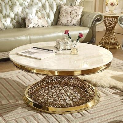 China Stainless Steel Centerpiece Nordic Gold Coffee Table Italian Modern Marble Top Round Luxury Extendable Dining Table Large Living Room for sale