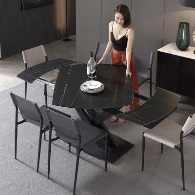 China Matte Minimalist Center Tables Sintered Multifunctional Round Extendable Italian Black Stone Rectangle Dining Table and Chairs for sale