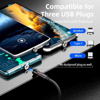 China Charging + Data Sending 540 Degree Rotating Magnetic Charging Cable 3 In 1 Fast Charging Cable 2.4A Cable For Android Type-c Je-phone for sale