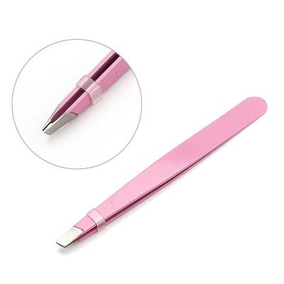 China Stainless Steel Tip Eyebrow Tweezers High Quality Flat Beauty Care Makeup Tweezers Angled Black Paint Tweezers for sale