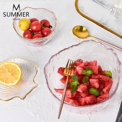 China New Viable Irregular Gold Inlay Edge Glass Salad Bowl Food Storage Container Decoration Tableware for sale