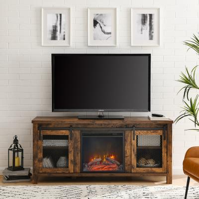 China Wholesale Rustic 4 TV Storage Rack with Electric Chimney for TVs up to 65