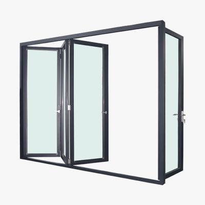 China Sound Insulation Spkwindows Folding Glass Patio Black Bi Fold Doors Transparent Aluminum for sale