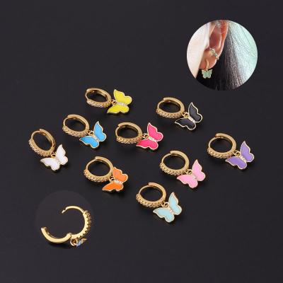 China FASHION Sensitive YW Courful Color Butterfly Women Drop Earring Bow Circle Cute Wedding Dance Party Newspaper Wear New Trendy Jewelry for sale