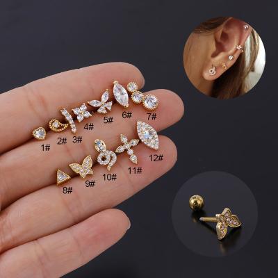 China FASHIONABLE Daith Rim Helix Lobe Piercing Studs 16G Stainless Steel Heart Cross Crown Star Shape Tragus Rook Conch Studs for sale