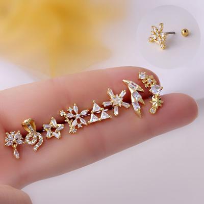 China FASHIONABLE YW Piercing Stainless Steel Butterfly Stud Earrings For Women Trend Jewelry Color Zircon Butterfly Earings Studs Screw Back for sale