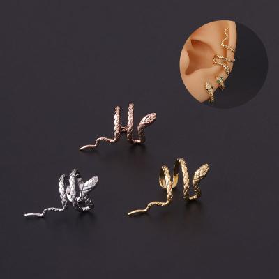 China YW TRENDY Gold Plated Snake Earing Cuts Piercing Punk Non Pierced Clip Earrings Cartilage Ear Cuffs For Women Non-Piercing Jewelry for sale