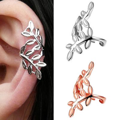 China Minimalist Rose Gold Plated Leaf Ear Bone Clip Female YW Cuff Earrings No Piercing Ear Clips for sale