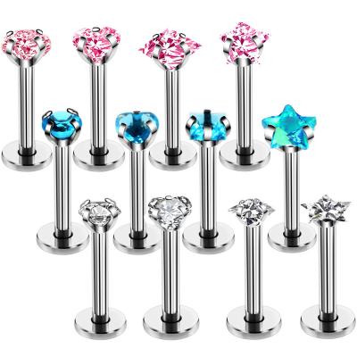 China New Arrival TRENDY Flat Back Internally Thread Ring Ear Jewelry Helix Rook Stainless Steel Barbell CZ Heart Lip Piercing for sale