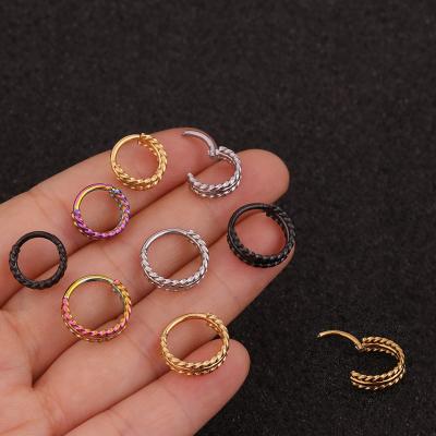 China FASHIONABLE YW Square Zircon Titanium Gold Plated Clicker Nose Implant Grade 16G High Circle Nose Ear Piercing Earrings for sale