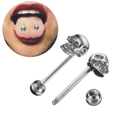 China TRENDY Tongue Ring Stainless Steel Barbell YW Hip Hop Skull Tongue Piercing Punk Unisex Body Jewelry for sale