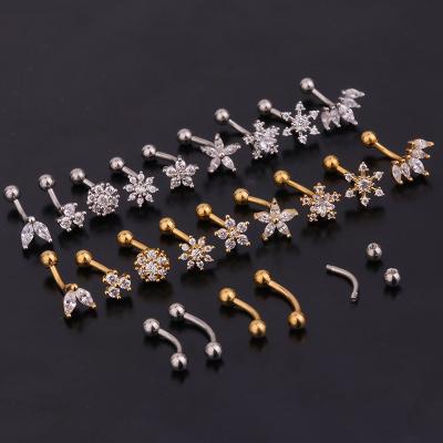 China New Fashion Flower Bar Cochlear Eyebrow Nail TRENDY Zircon Stainless Steel Piercing Helix Scam Piercing Jewelry for sale