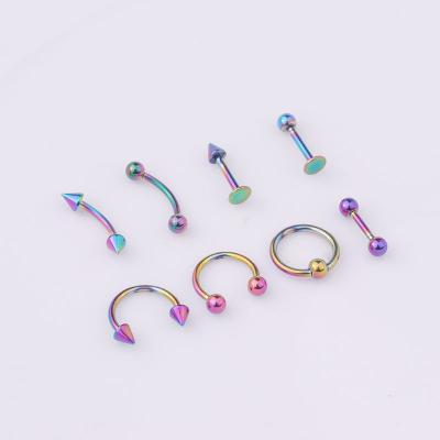 China FASHIONABLE YW 8PCS Stainless Steel Cartilage Tragus Rings Threaded Labret Lip Helix Stud Earrings Eyebrow Studs Piercing Jewelry Set for sale