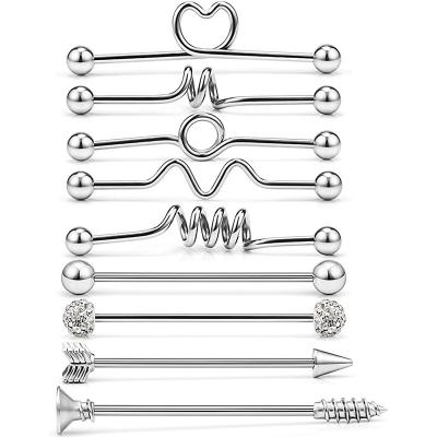 China YW FASHIONABLE 8pcs/set New Arrive Jewelry 14G Surgical Steel Industrial Piercing Barbell Earrings for sale