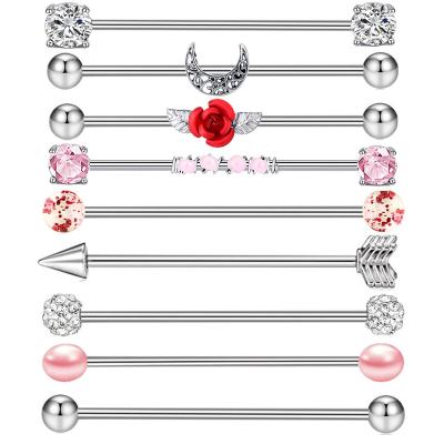 China FASHIONABLE Industrial YW 9PC Moon Flower Scaffold Ear Barbell Piercing Bar 316L Surgical Steel with BALLS for sale