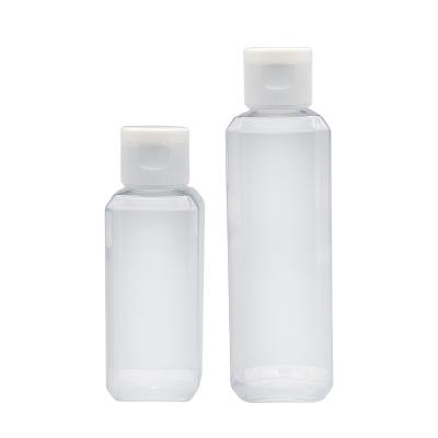 China Personal Care Travel Size 2oz Clear Plastic Empty Bottles With Flip Cap 60ml 100ml Cosmetic Square Bottle for sale