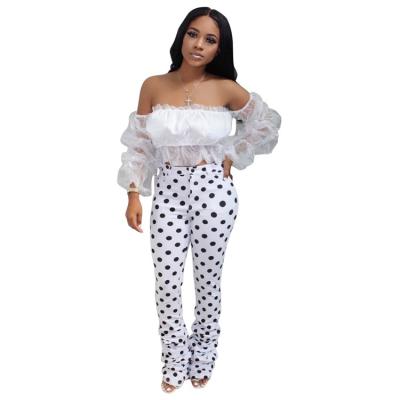 China Wholesale QUICK DRY Fall Puff Long Sleeve Off The Shoulder Women Polka Dot Print Two Piece Sets For Woman for sale