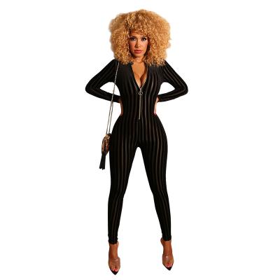 China 2021 New Arrival Breathable Club Wear Women's Spring Zipper Cutout Jumpsuit Knitted Fleece Jumpsuit for sale