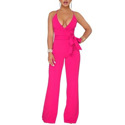 China Wholesale 2019 Autumn Fall Ruffle Slim Sleeveless Women's Anti-wrinkle Fashion Bandage Overalls Elegant Overalls For Women Flare Pants for sale