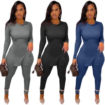 China Wholesale Anti-pilling Latest Design Casual Round Neck Irregular Top Solid Color Plus Size Women 2 Piece Sets for sale