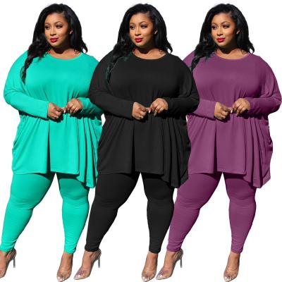 China European and American Style Breathable Women Fall Solid Color Loose Long Sleeve Plus Size 2 Piece Sets for sale