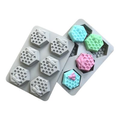 China Fusimai Viable 6 Cavities Honeycomb Silastic 3D Bee Lotion Bars Casting Silicone Hexagon Hive Soap Mold for sale