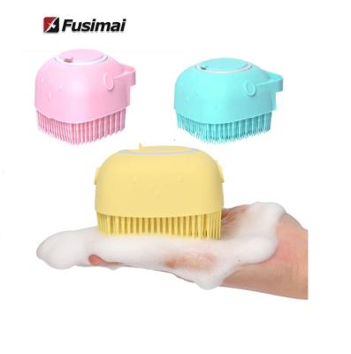 China Fusimai Viable Multifunctional Square Massage Comb Clean Cat And Hair Shampoo Storage 2 In 1 Silicone Dog Bath Brush for sale