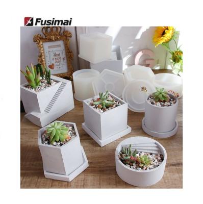 China Fusimai Viable Flowerpot Mold Round Small Plant Mud Silicone Style Pot Resin Silicon Planter Concrete Model Mold for sale