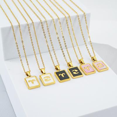 China CLASSIC Simple Fashion Waterproof Non Tarnish Stainless Steel Jewelry Gold Plated Square Zodiac Sign Pendant Necklace for sale