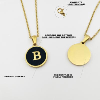 China Punk 2021 Black Charm Pendant Necklace Fashion Gold Color 26 Letter Necklace Initial Alphabet Enamel Titanium Steel Chain Necklace for sale