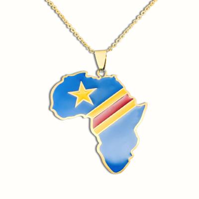 China African Flag Necklace Map Pendant Stainless Enamel Link Chain Necklace Jewelry FASHION Nigeria Ghana Kenya Congo Somalia Ghana for sale