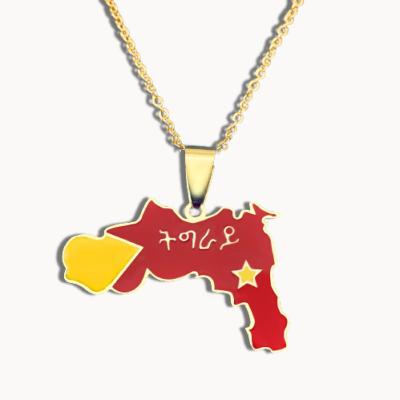 China FASHIONABLE Tigray Map Enamel Stainless Steel Fashion Necklace Vintage Pendant Gold Plated Painted Women Clavicle Necklace for sale