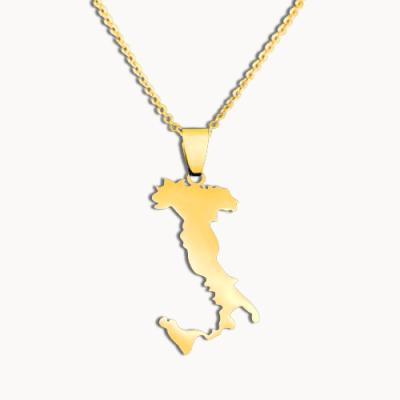 China TRENDY 18K Gold Plated World Map Necklace Titanium Steel Jewelry Unisex Laser Cut Italy Map Pendant Necklace for sale