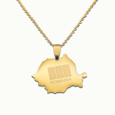 China Popular TRENDY And Gold Plated Fashion Silver Pendant Romania Map Necklace Jewelry for sale