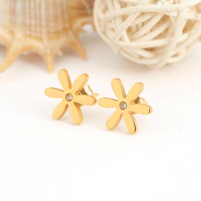 China TRENDY Good Luck Clover Stud Earrings For Women Girls Small Flower Earring Gold Color Stainless Steel Jewelry for sale