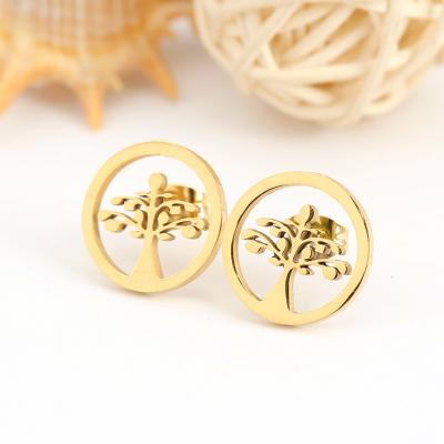 China TRENDY Fashion 304L Stainless Steel Jewelry Golden Simple Tree Of Life Stud Earrings for sale