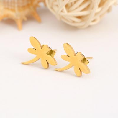 China New Fashion Price Titanium Stud Women's Cute Dragonfly Butterfly Girls Gold Earrings Cheap Steel Jewelry Exquisite FASHIONABLE Earrings for sale