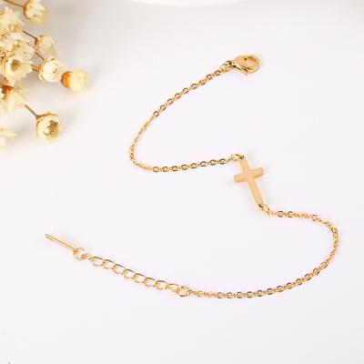 China FASHIONABLE Custom Simple Adjustable Gold Chain Bracelet Thin Jewelry Women Charm Cross Jesus Bracelet for sale