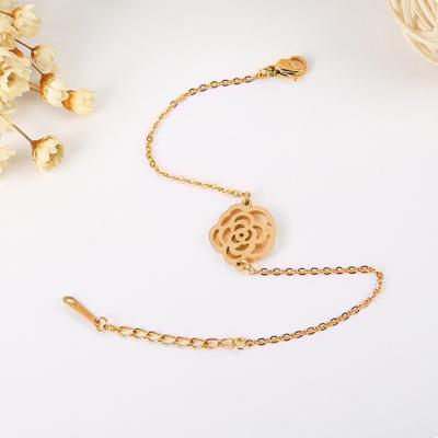 China Wholesale Custom Fashionable Rose Gold Flower Design Jewelry 316L Stainless Steel Bracelet for sale