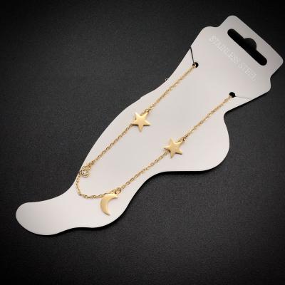 China Summer Style Customized Wholesale Custom Stainless Steel Anklets Stars and Moon Inlaid Diamond Initial Anklets for sale