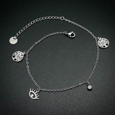 China Summer Style Tree Of Life Eye Stainless Steel Women Zircon Foot Jewelry Diamond Anklet Chain Silver Plated Party Gift Beach for sale