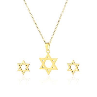 China FASHIONABLE Israel Hexagram Pendant Necklace Earrings Magen David Hexagonal Tantrism Jewish Star Gold Color Jewelry Sets for sale