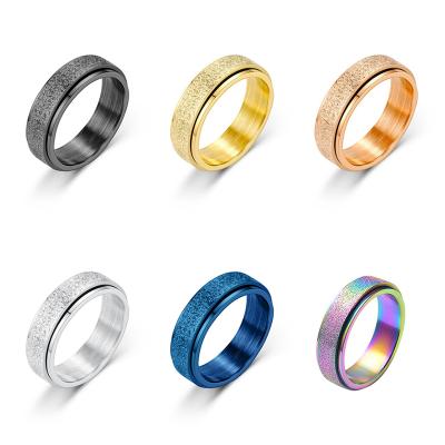 China FASHIONABLE Non Tarnish Anti Worry Spinner Ring Stainless Steel Frosting Spinning Worry Relief Effort Worry Spinner for sale