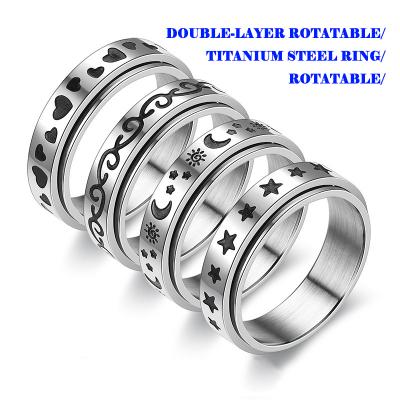 China New FASHIONABLE wholesale titanium steel rotating rings star and moon frosted stainless steel men's ring for sale