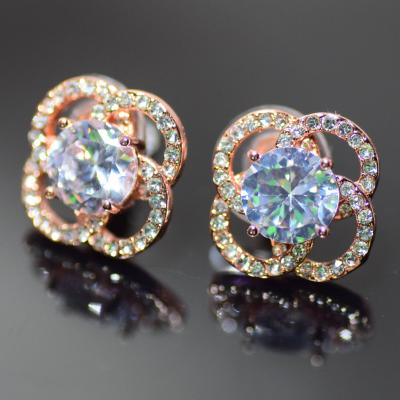 China 2021fancy new fashion flower shape diamond stud earring gold plated circle material earrings copper fine jewelry for women for sale