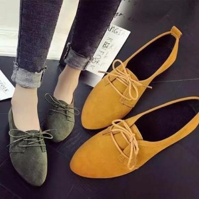 China Pointed Suede Casual Women's Breathable Lace-up Flat Shoes for sale