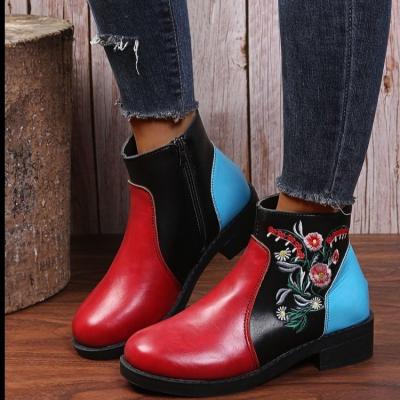 China Fashion trend winter 2022 new arrivals women boots embroidery leather shoes for ladies for sale