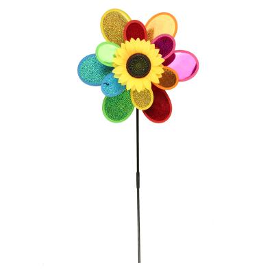 China Garden Decoration Old Style Double Sequins With Sunflower Windmill Outdoor Garden Ornament That Sells Well Every Year for sale