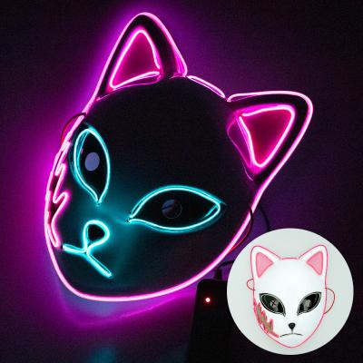 China Steady On/Fast Flashing/New 2021 Anime Demon Slayer Halloween LED Fox Mask Cosplay Party Costume Prop EL Slow Flashing Wire Glowing Cat Mask for sale